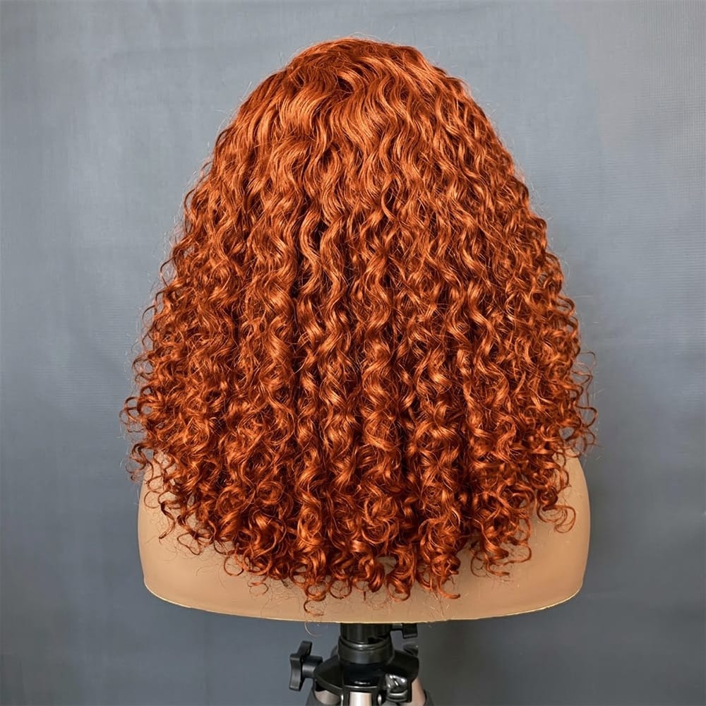 Deep Wave Bob Side Part HD Lace Front Wig 100% Virgin Human Hair / Ginger Orange LINKTOWIG