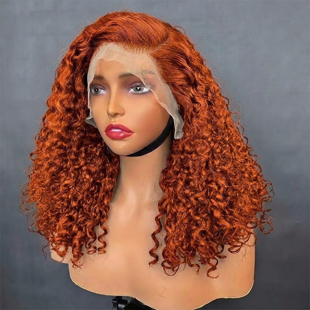 Deep Wave Bob Side Part HD Lace Front Wig 100% Virgin Human Hair / Ginger Orange LINKTOWIG