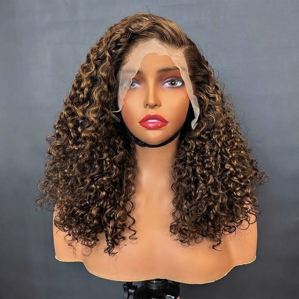 Deep Wave Bob Side Part HD Lace Front Wig 100% Virgin Human Hair / Honey Blonde Highlights LINKTOWIG