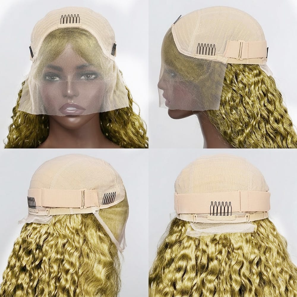 Deep Wave Bob Side Part HD Lace Front Wig 100% Virgin Human Hair / Olive Green Blonde LINKTOWIG