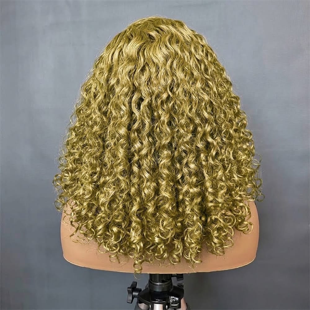 Deep Wave Bob Side Part HD Lace Front Wig 100% Virgin Human Hair / Olive Green Blonde LINKTOWIG
