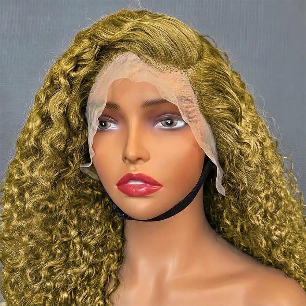 Deep Wave Bob Side Part HD Lace Front Wig 100% Virgin Human Hair / Olive Green Blonde LINKTOWIG
