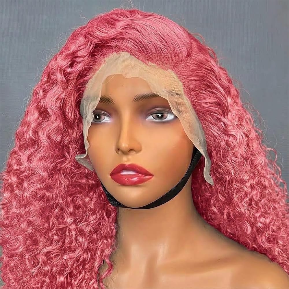 Deep Wave Bob Side Part HD Lace Front Wig 100% Virgin Human Hair / pink LINKTOWIG