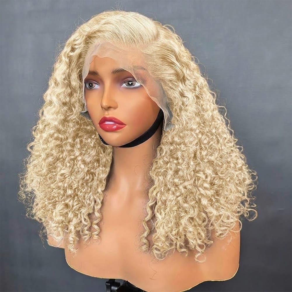 Deep Wave Bob Side Part HD Lace Front Wig 100% Virgin Human Hair / Platinum Blonde LINKTOWIG