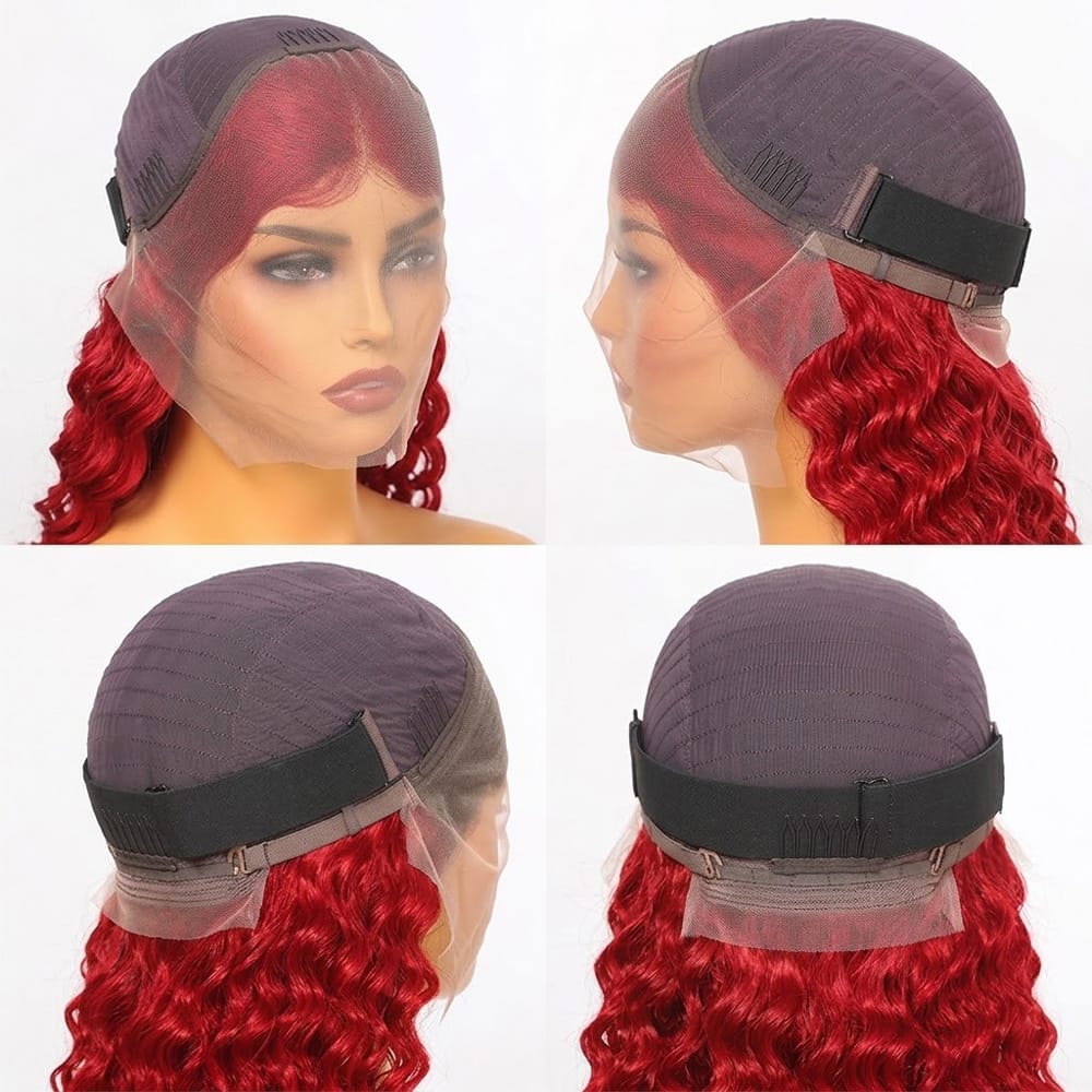 Deep Wave Bob Side Part HD Lace Front Wig 100% Virgin Human Hair / Ruby Red LINKTOWIG