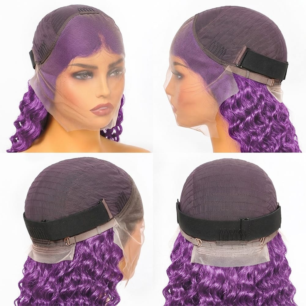 Deep Wave Bob Side Part HD Lace Front Wig 100% Virgin Human Hair / Violet Purple LINKTOWIG