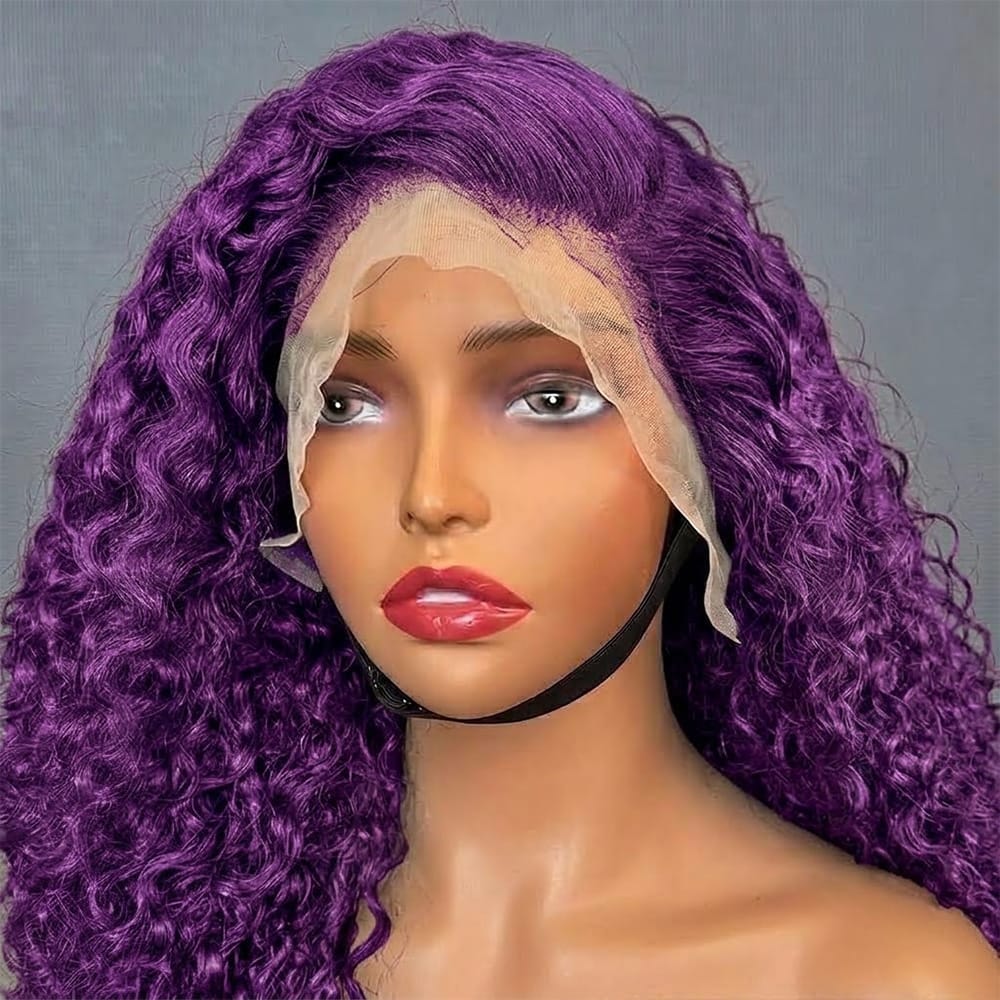 Deep Wave Bob Side Part HD Lace Front Wig 100% Virgin Human Hair / Violet Purple LINKTOWIG