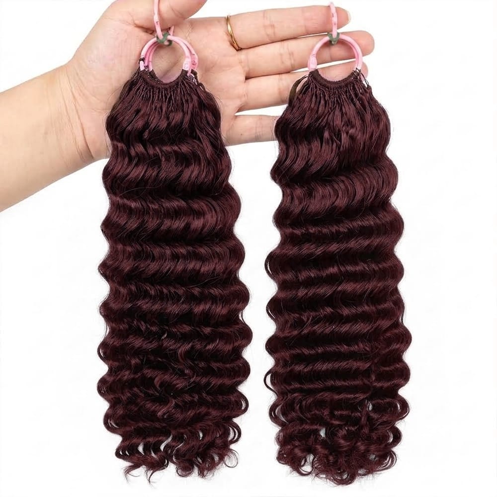 Deep Wave Hair Bundles / Feather Hair Extensions — 100% Virgin Human Hair / Burgundy LINKTOWIG