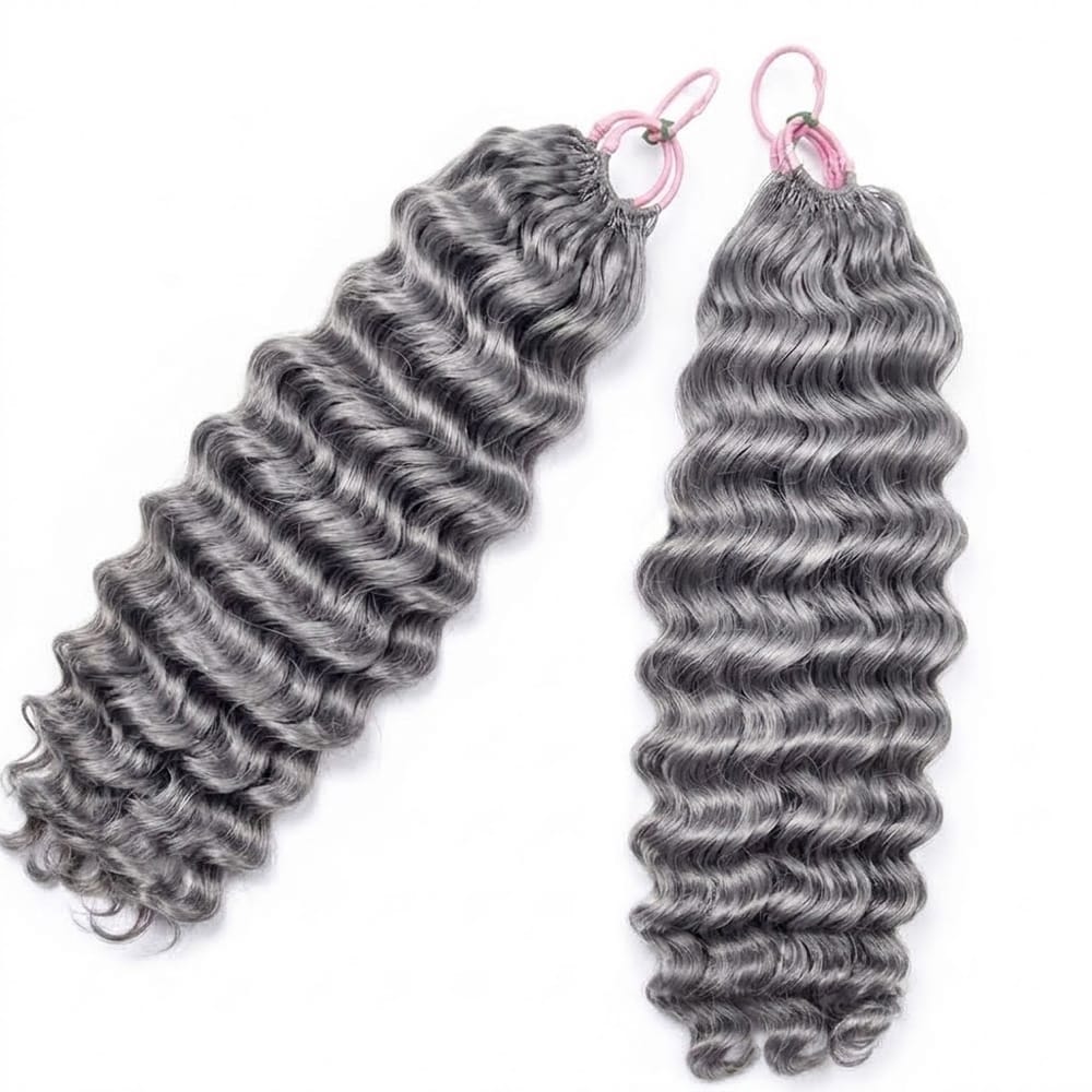 Deep Wave Hair Bundles / Feather Hair Extensions — 100% Virgin Human Hair / Charcoal Grey LINKTOWIG
