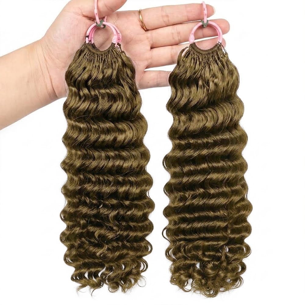 Deep Wave Hair Bundles / Feather Hair Extensions — 100% Virgin Human Hair / Medium Chestnut Brown LINKTOWIG
