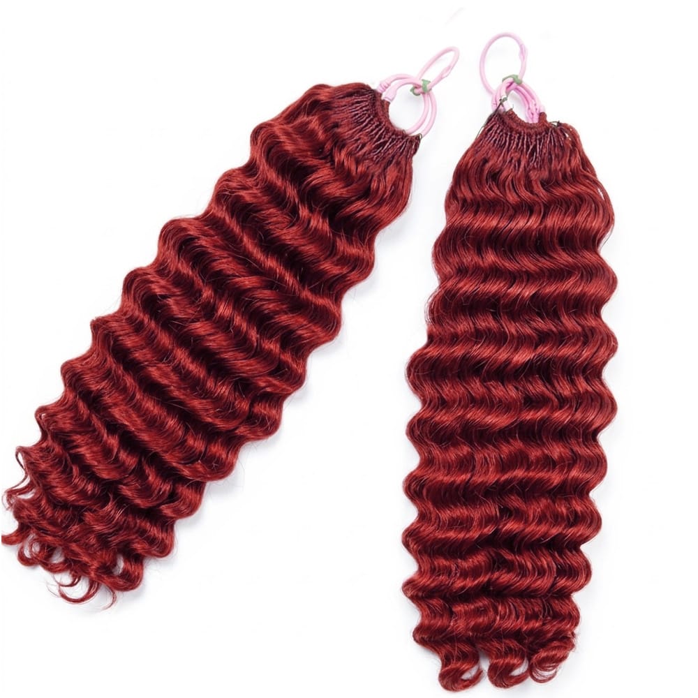 Deep Wave Hair Bundles / Feather Hair Extensions — 100% Virgin Human Hair / Ruby Red LINKTOWIG
