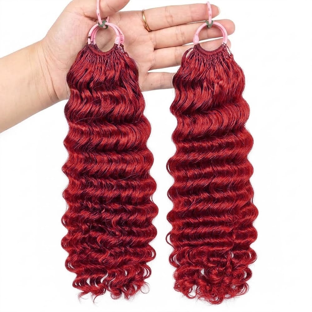 Deep Wave Hair Bundles / Feather Hair Extensions — 100% Virgin Human Hair / Ruby Red LINKTOWIG