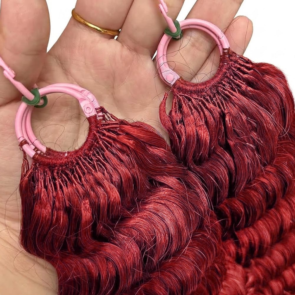 Deep Wave Hair Bundles / Feather Hair Extensions — 100% Virgin Human Hair / Ruby Red LINKTOWIG
