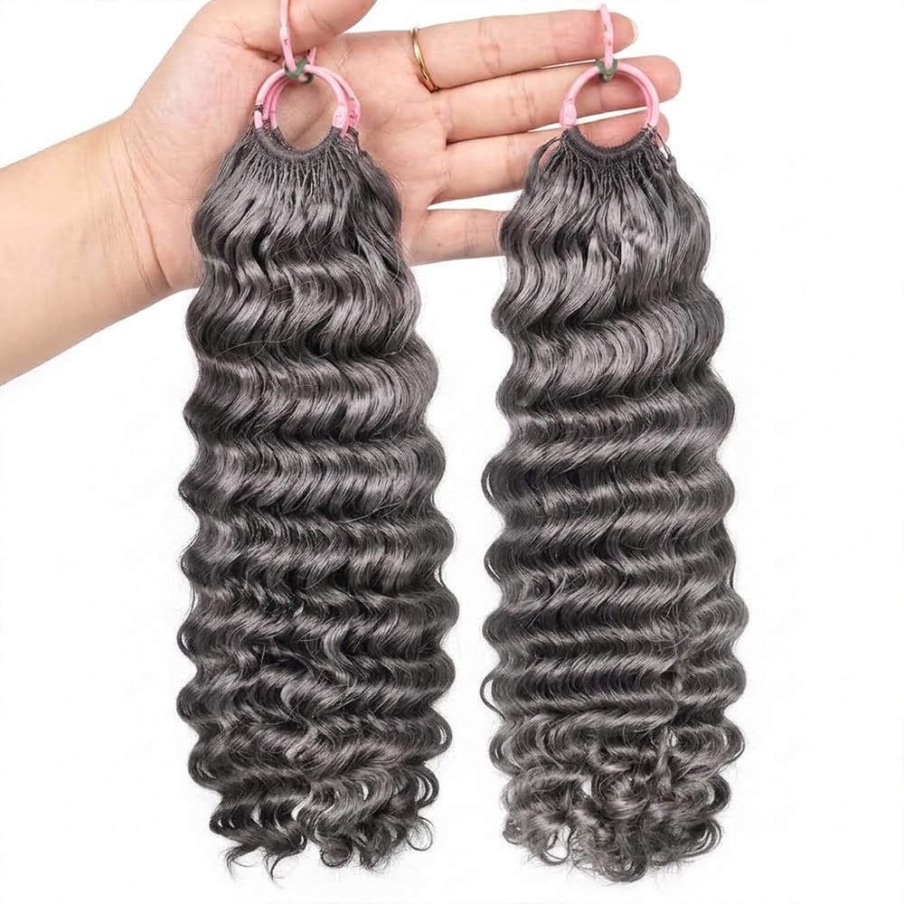 Deep Wave Hair Bundles / Feather Hair Extensions — 100% Virgin Human Hair / Silver Grey LINKTOWIG