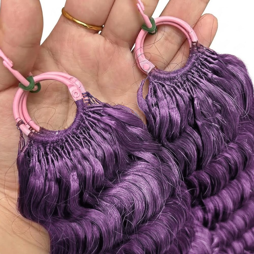 Deep Wave Hair Bundles / Feather Hair Extensions — 100% Virgin Human Hair / Violet Purple LINKTOWIG