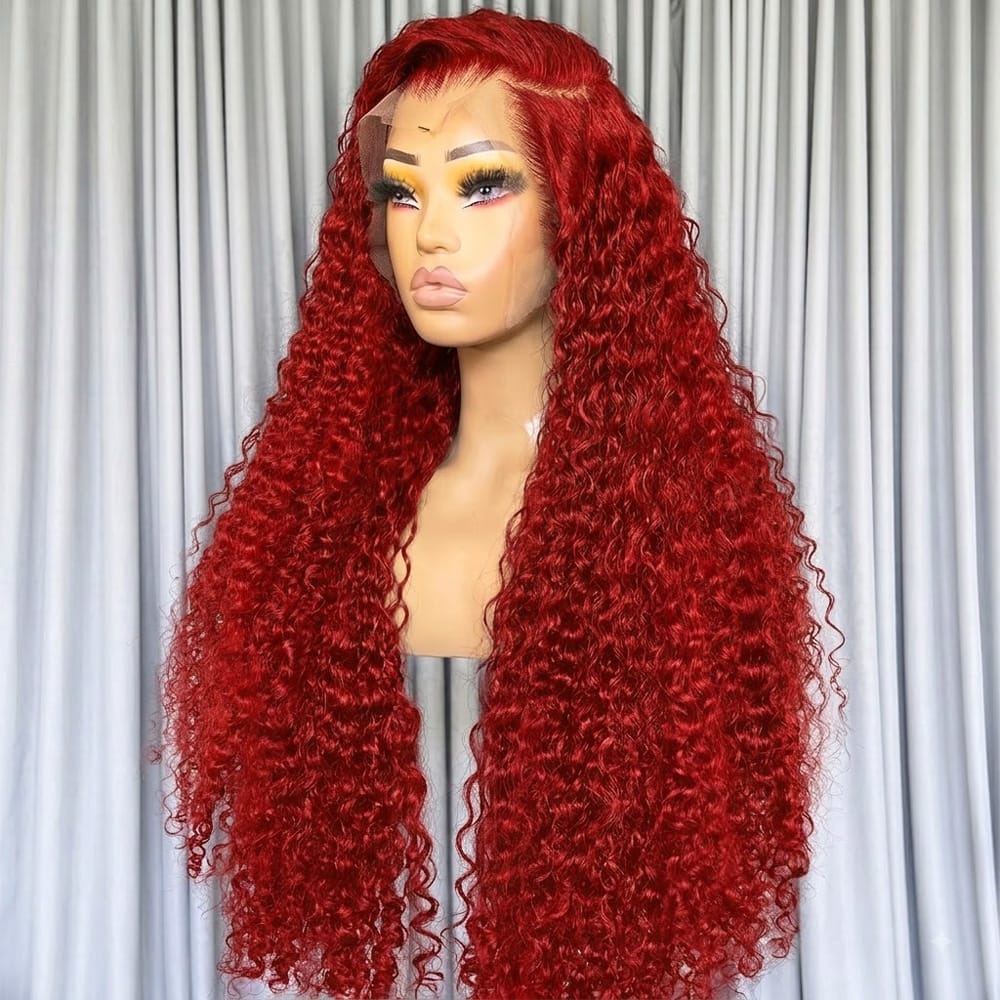 Deep Wave HD Lace Super Natural Lace Frontal Human Hair Ruby Red LINKTOWIG