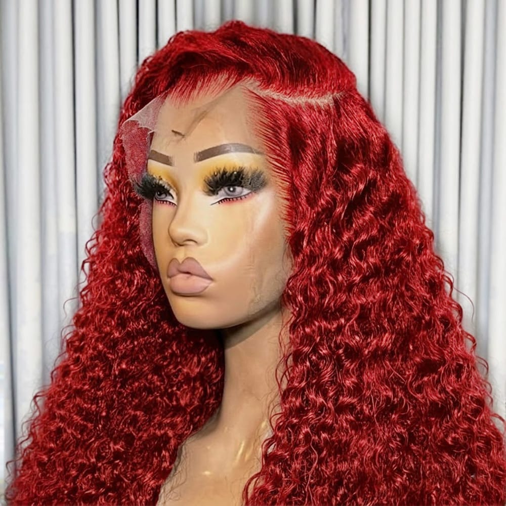 Deep Wave HD Lace Super Natural Lace Frontal Human Hair Ruby Red LINKTOWIG