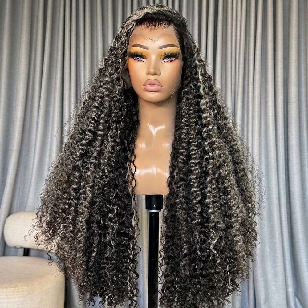 Deep Wave HD Lace Super Natural Lace Frontal Human Hair Wigs Black and grey blended highlights LINKTOWIG