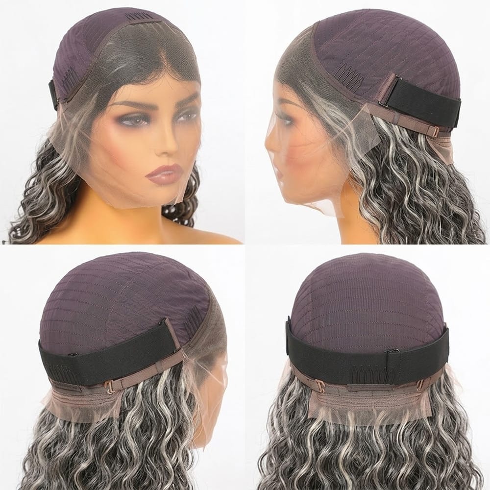 Deep Wave HD Lace Super Natural Lace Frontal Human Hair Wigs Black and grey blended highlights LINKTOWIG
