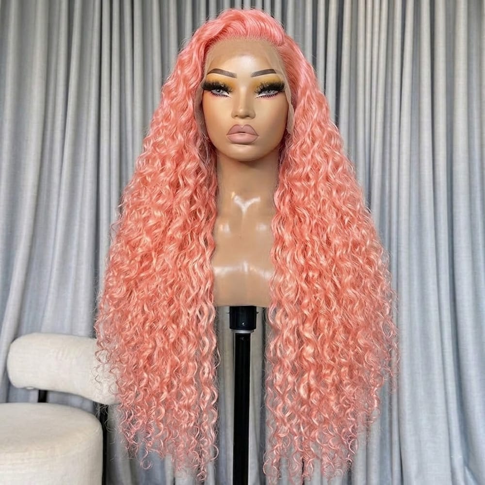 Deep Wave HD Lace Super Natural Lace Frontal Human Hair Wigs Bubblegum Pink LINKTOWIG