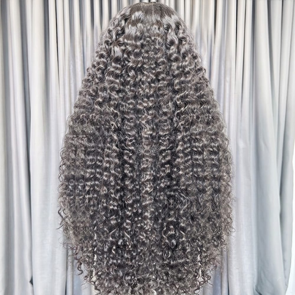 Deep Wave HD Lace Super Natural Lace Frontal Human Hair Wigs Charcoal Grey LINKTOWIG