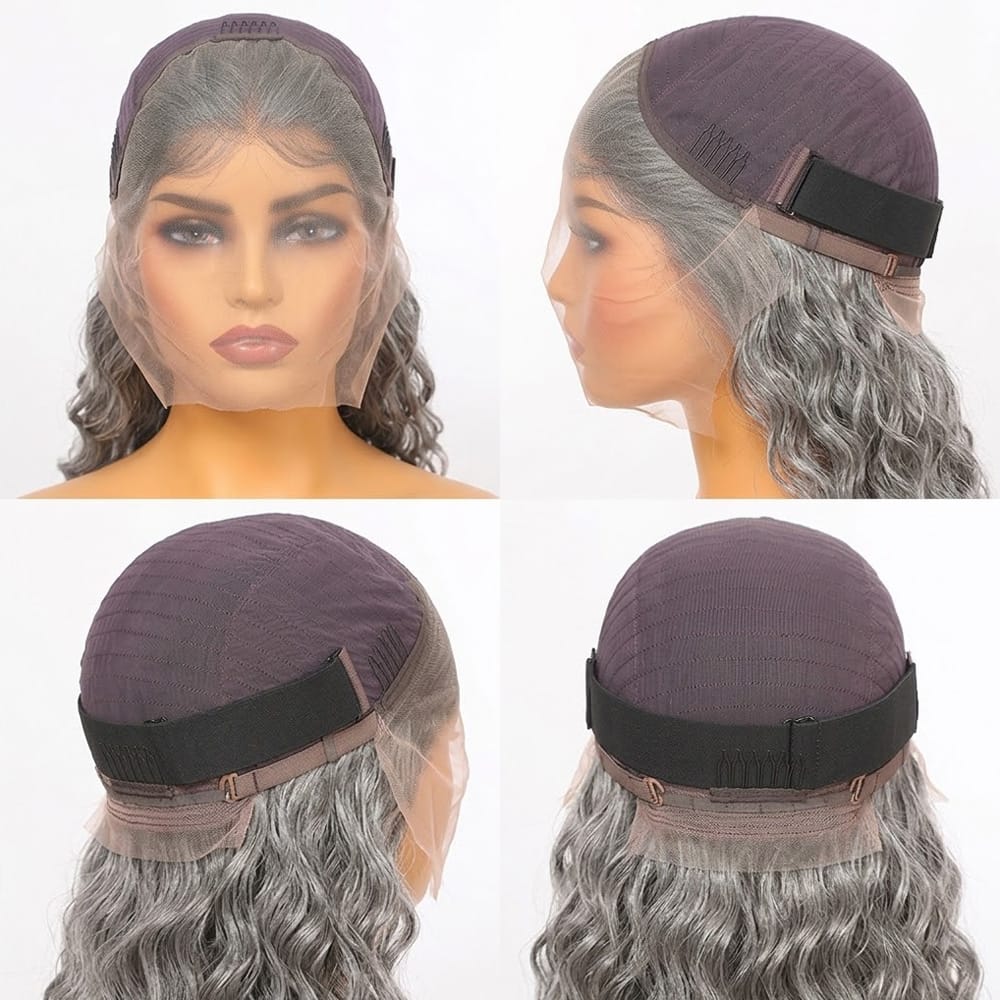 Deep Wave HD Lace Super Natural Lace Frontal Human Hair Wigs Charcoal Grey LINKTOWIG
