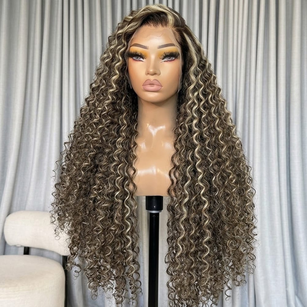 Deep Wave HD Lace Super Natural Lace Frontal Human Hair Wigs Dark Brown with Honey LINKTOWIG