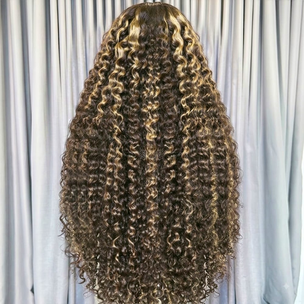 Deep Wave HD Lace Super Natural Lace Frontal Human Hair Wigs Dark Brown with Honey LINKTOWIG