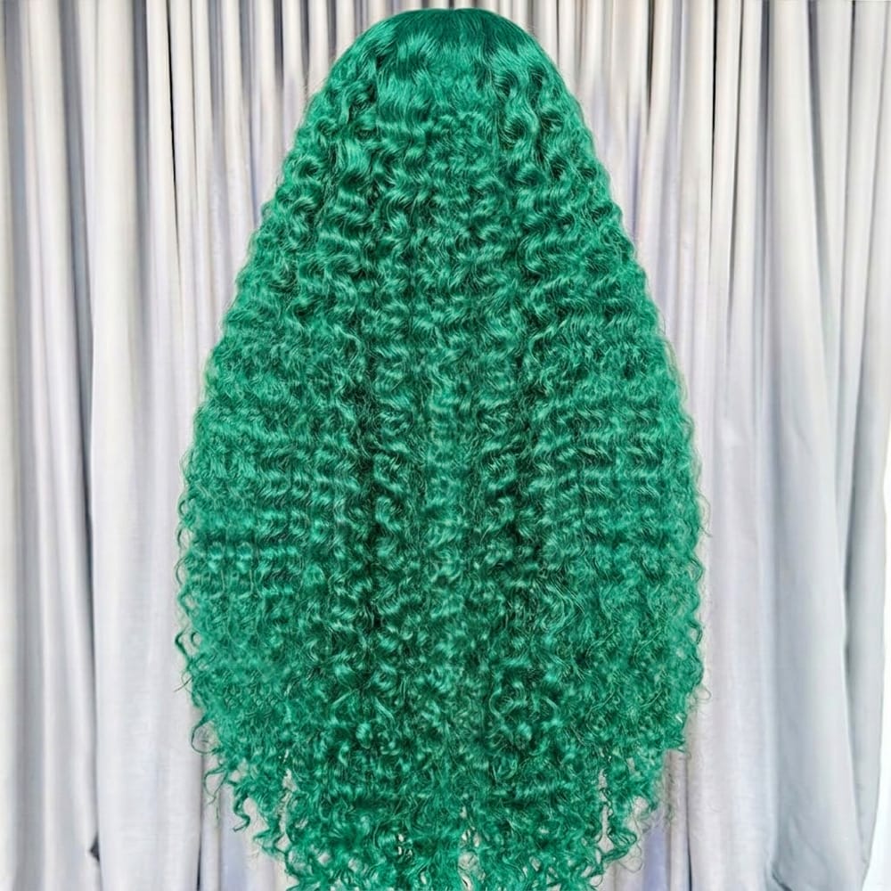 Deep Wave HD Lace Super Natural Lace Frontal Human Hair Wigs Dark Emerald Green LINKTOWIG