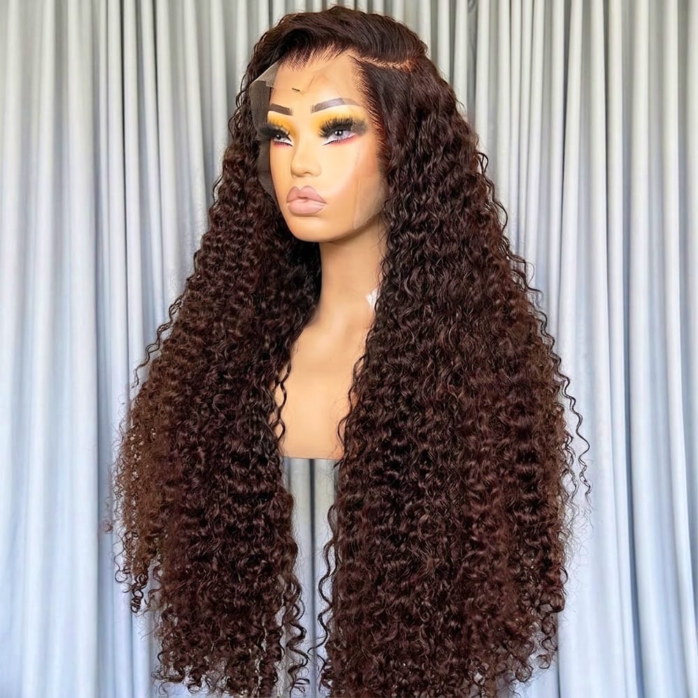 Deep Wave HD Lace Super Natural Lace Frontal Human Hair Wigs Espresso Brown LINKTOWIG