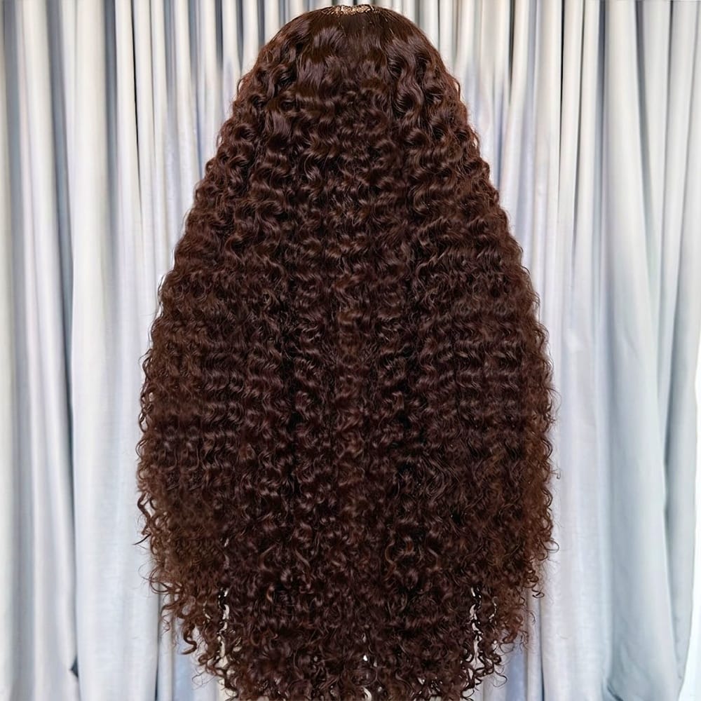Deep Wave HD Lace Super Natural Lace Frontal Human Hair Wigs Espresso Brown LINKTOWIG