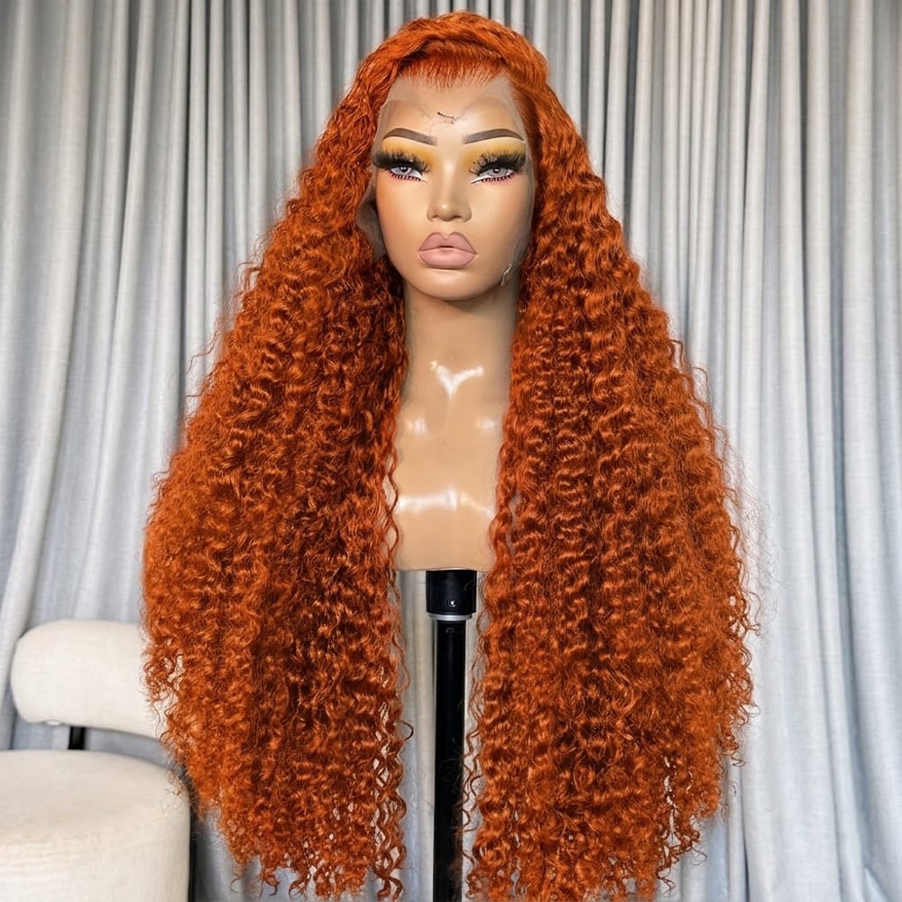 Deep Wave HD Lace Super Natural Lace Frontal Human Hair Wigs Ginger Orange LINKTOWIG