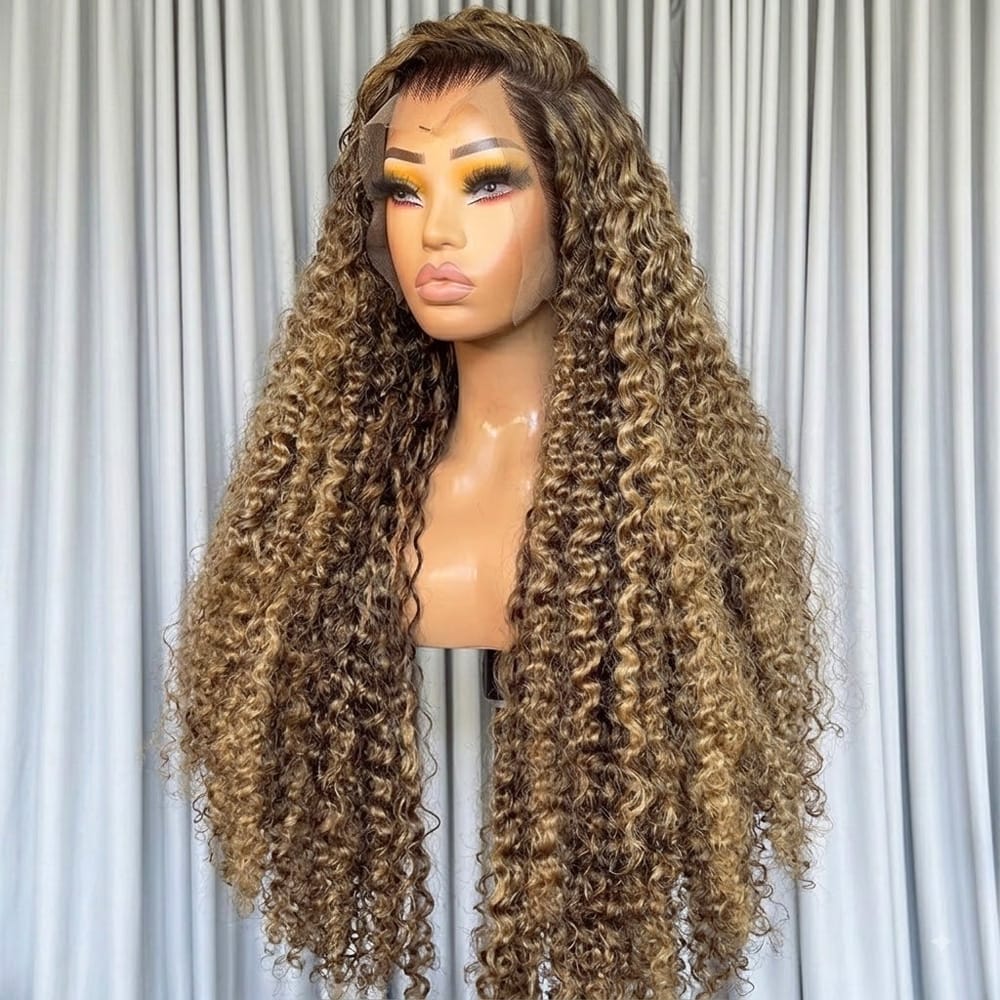 Deep Wave HD Lace Super Natural Lace Frontal Human Hair Wigs Honey Brown LINKTOWIG