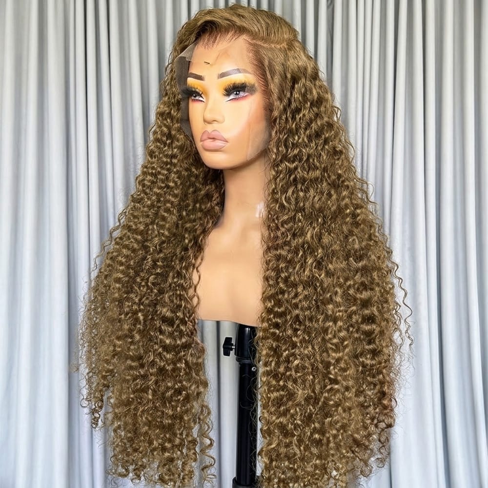 Deep Wave HD Lace Super Natural Lace Frontal Human Hair Wigs Olive Green Blonde LINKTOWIG