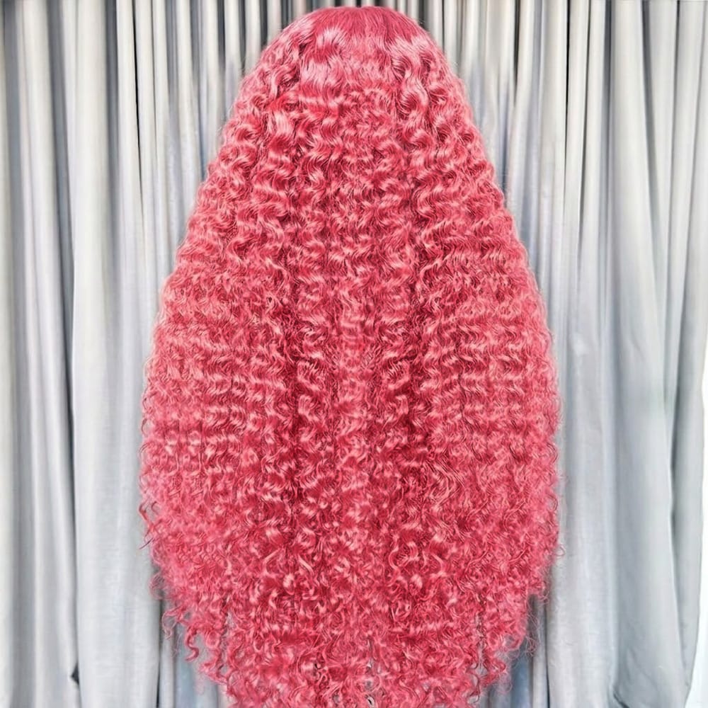 Deep Wave HD Lace Super Natural Lace Frontal Human Hair Wigs pink LINKTOWIG