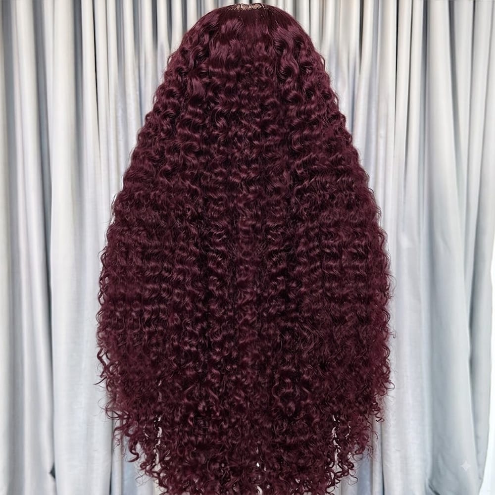 Deep Wave HD Lace Super Natural Lace Frontal Human Hair Wigs Plum Red LINKTOWIG