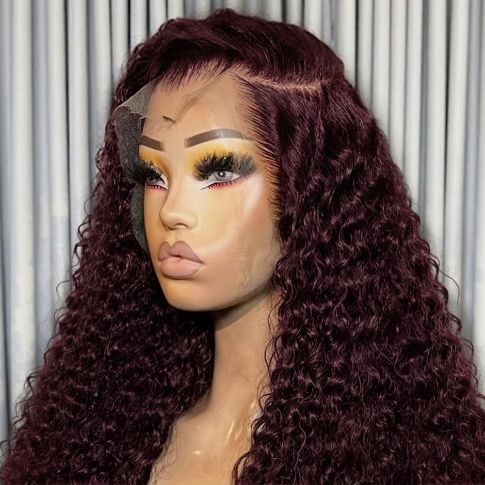 Deep Wave HD Lace Super Natural Lace Frontal Human Hair Wigs Plum Red LINKTOWIG