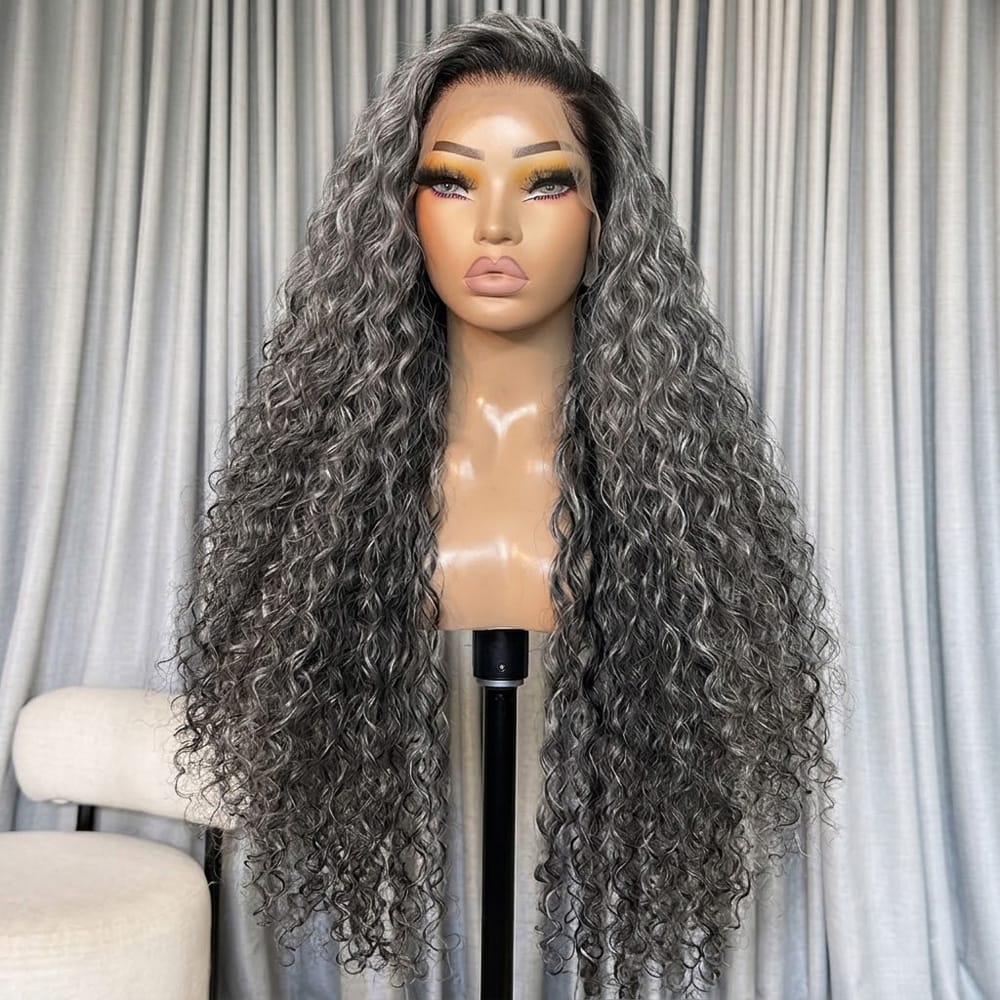 Deep Wave HD Lace Super Natural Lace Frontal Human Hair Wigs Silver Grey LINKTOWIG