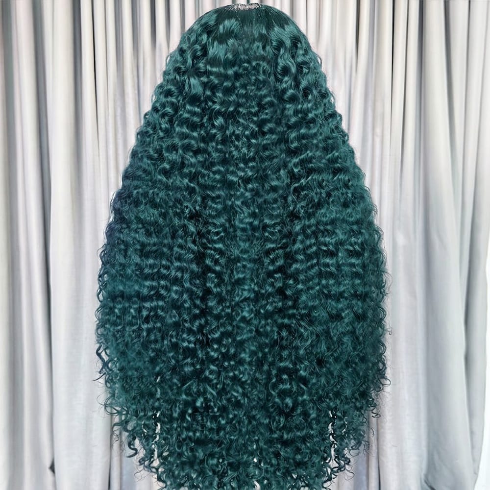 Deep Wave HD Lace Super Natural Lace Frontal Human Hair Wigs Teal Green LINKTOWIG