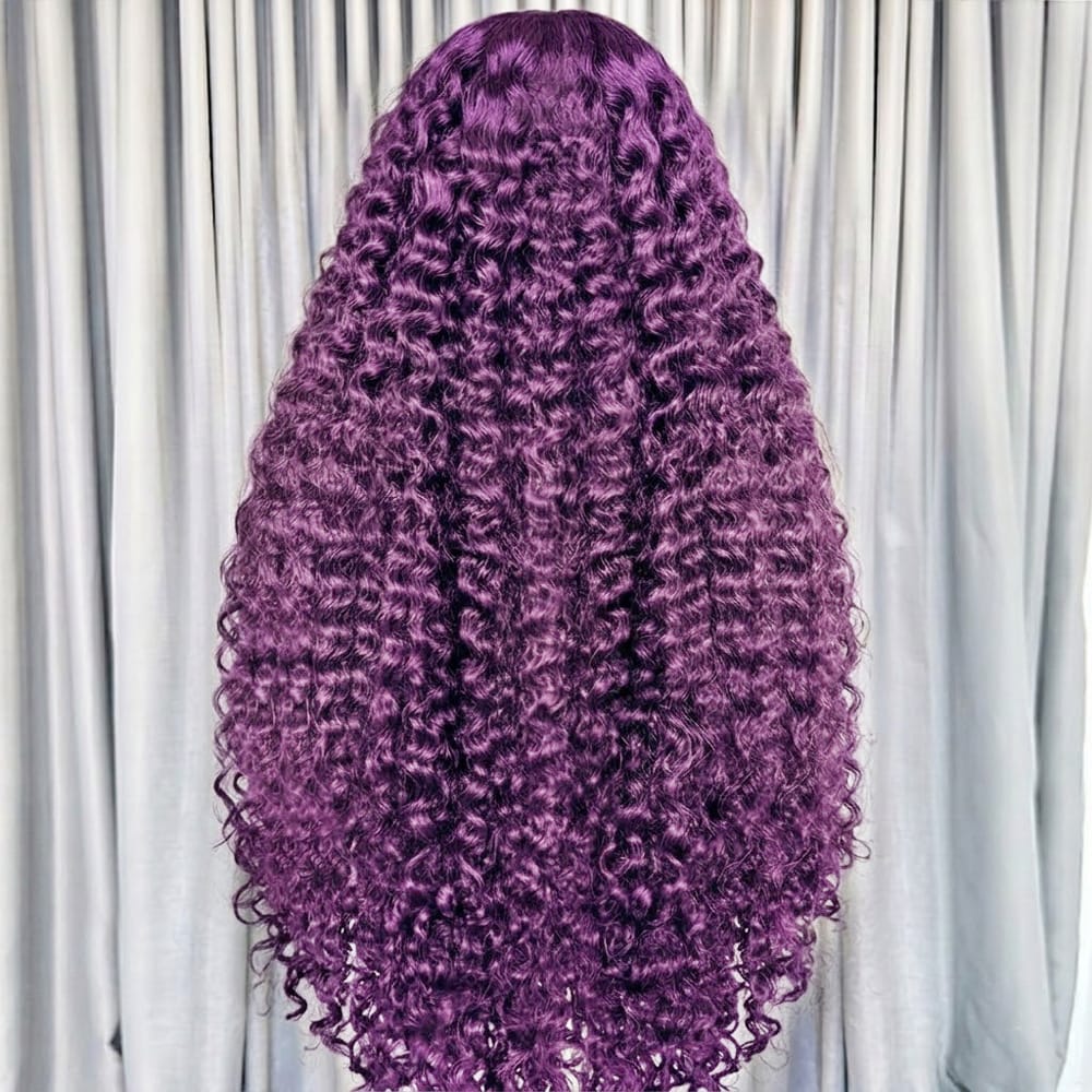 Deep Wave HD Lace Super Natural Lace Frontal Human Hair Wigs Violet Purple LINKTOWIG