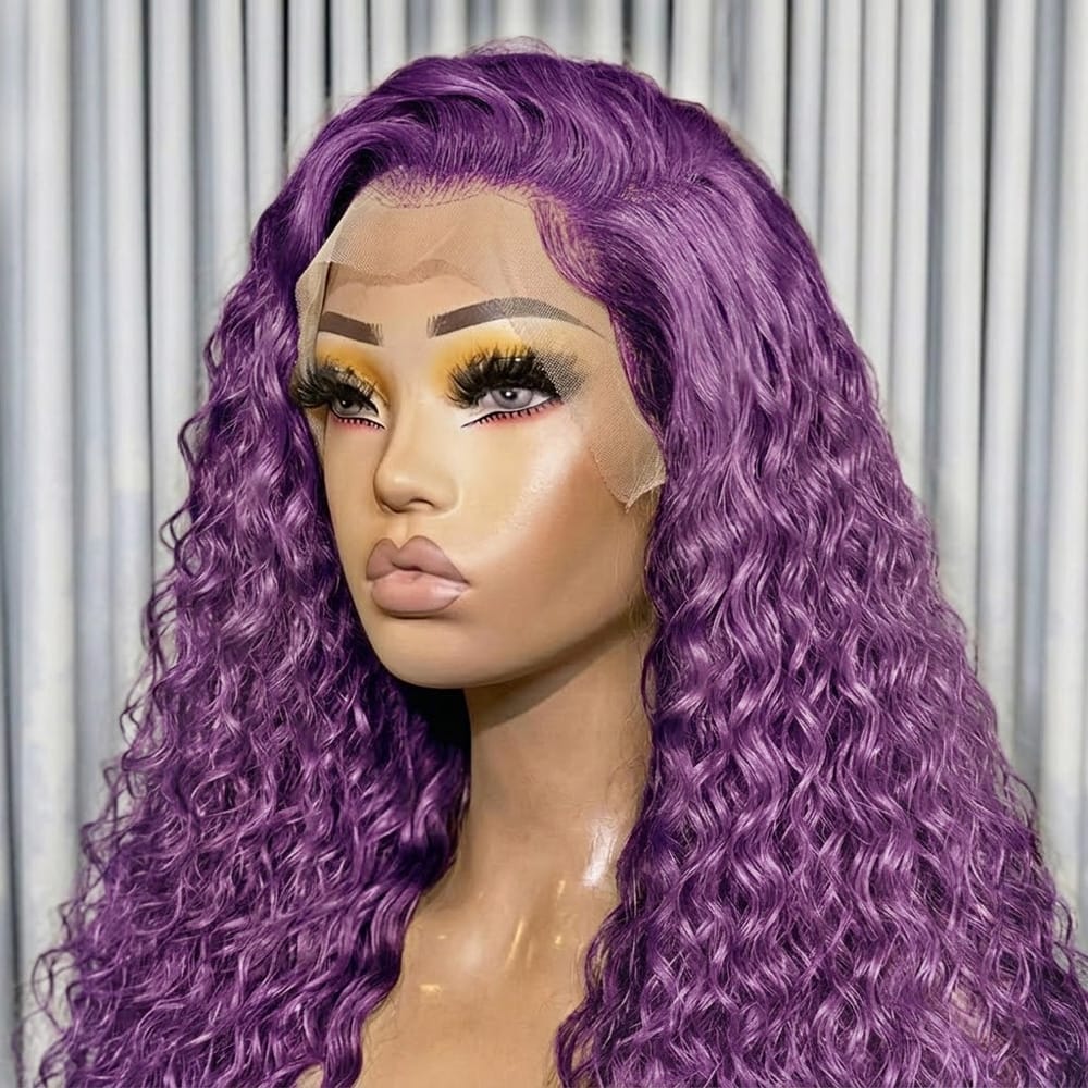 Deep Wave HD Lace Super Natural Lace Frontal Human Hair Wigs Violet Purple LINKTOWIG