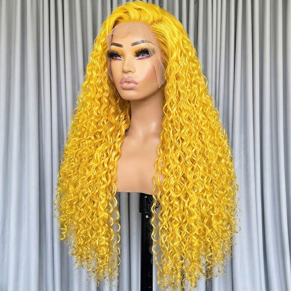 Deep Wave HD Lace Super Natural Lace Frontal Human Hair Wigs Yellow LINKTOWIG