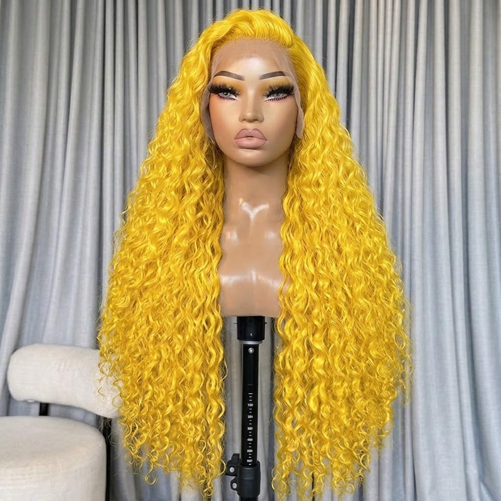 Deep Wave HD Lace Super Natural Lace Frontal Human Hair Wigs Yellow LINKTOWIG