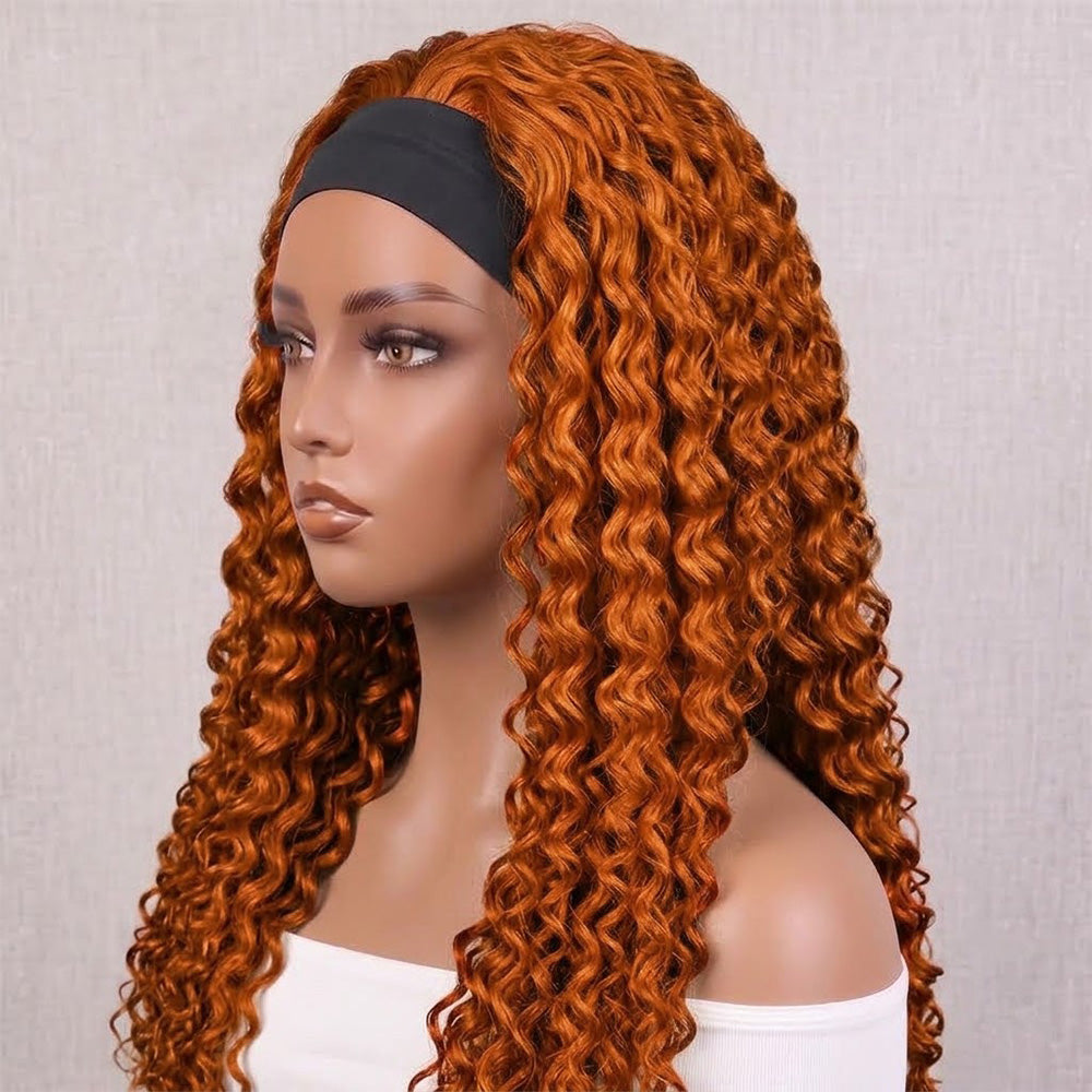 Deep Wave Headband Human Hair Wig (Glueless, Ready-to-Wear) Natural Ginger Orange LINKTOWIG