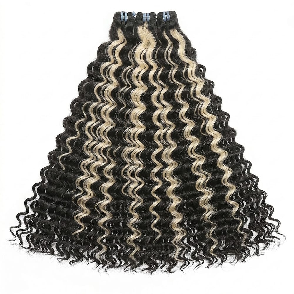 Deep Wave Luxury Natural Hair Weft – 100% Virgin Human Hair / Wig Black and grey blended highlights LINKTOWIG