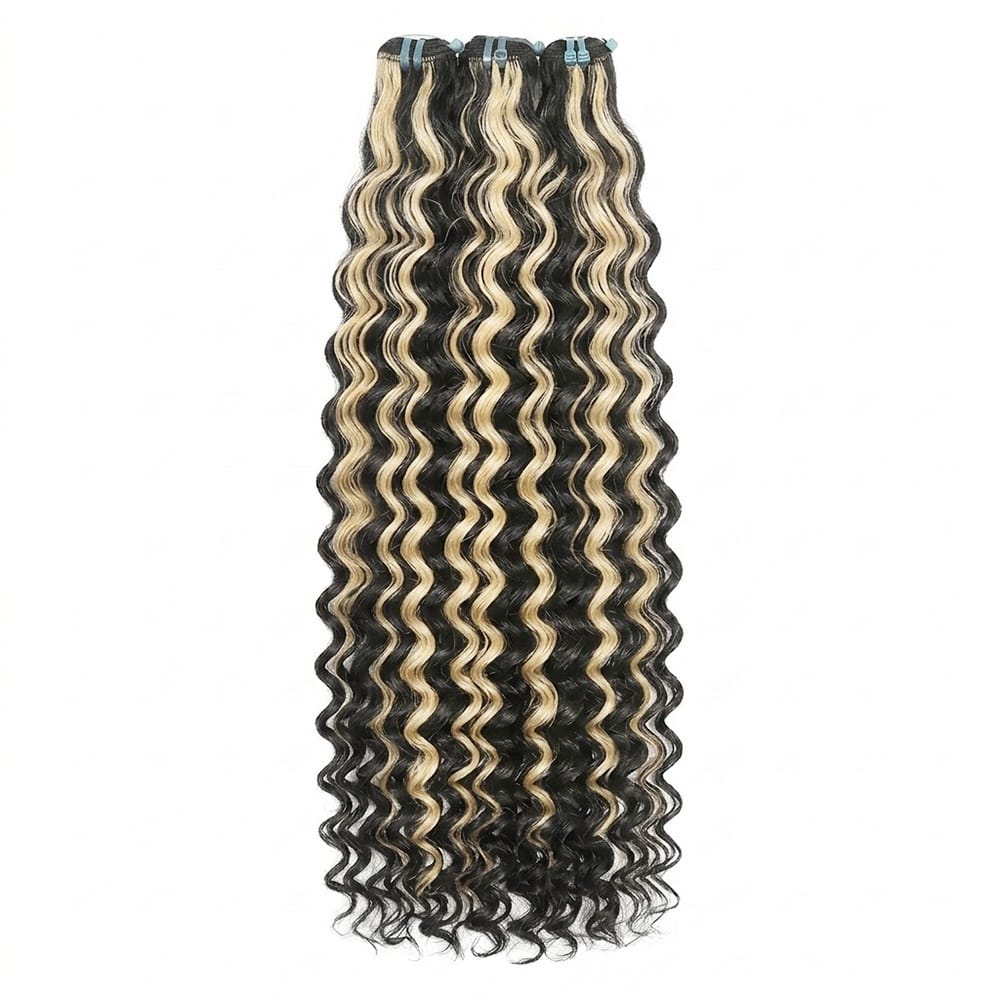 Deep Wave Luxury Natural Hair Weft – 100% Virgin Human Hair / Wig Black and grey blended highlights LINKTOWIG