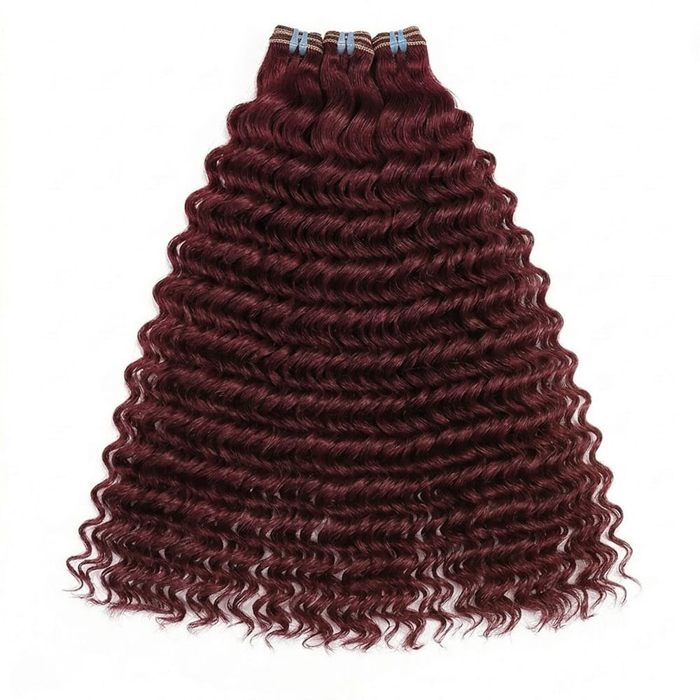 Deep Wave Luxury Natural Hair Weft – 100% Virgin Human Hair / Wig Burgundy LINKTOWIG