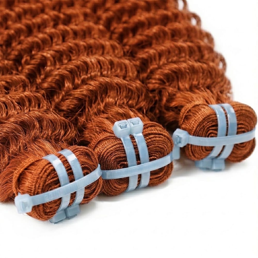 Deep Wave Luxury Natural Hair Weft – 100% Virgin Human Hair / Wig Copper Orange LINKTOWIG