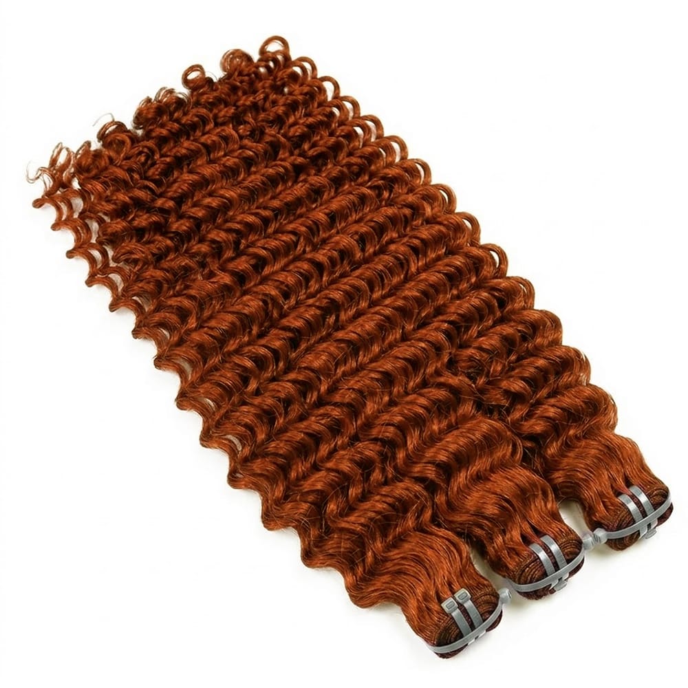 Deep Wave Luxury Natural Hair Weft – 100% Virgin Human Hair / Wig Copper Orange LINKTOWIG