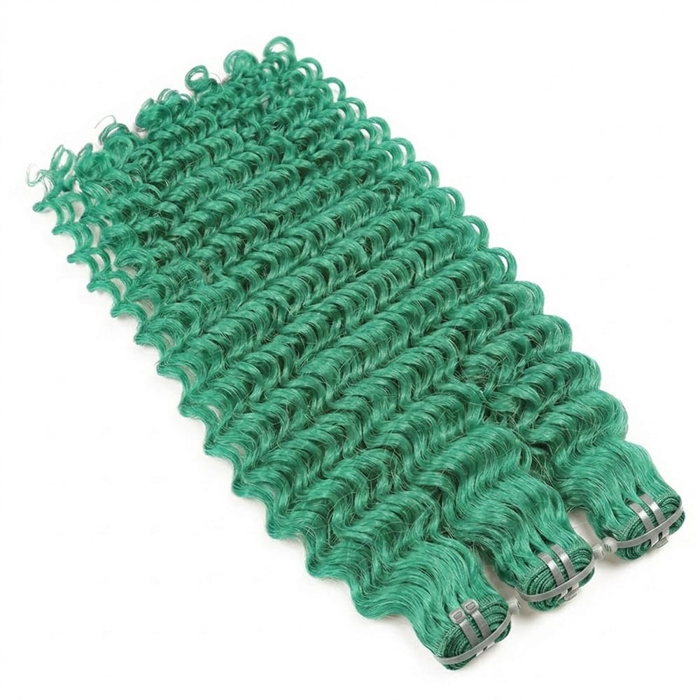 Deep Wave Luxury Natural Hair Weft – 100% Virgin Human Hair / Wig Dark Emerald Green LINKTOWIG